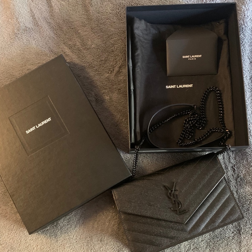 NWT YSL Black Envelope Chain Wallet Bag